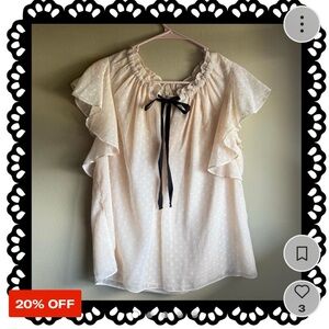 Cream Ruffle Sleeve babydoll Top with Black Bow